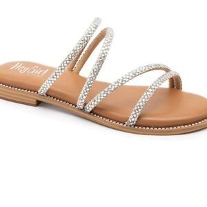 Corkys Silver Strappy Sandals with Tan Sole